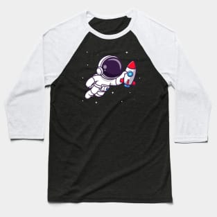 Cute Astronaut Floating With Rocket Toy Cartoon Baseball T-Shirt